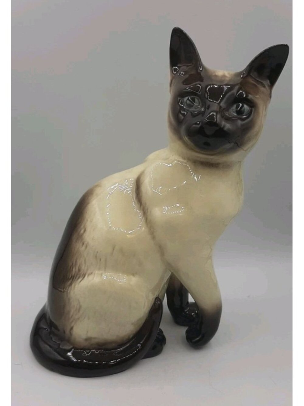 Vintage Large Ceramic Siamese Cat Blue Eyes Figurine 1882  Porcelain 9 1/2 In